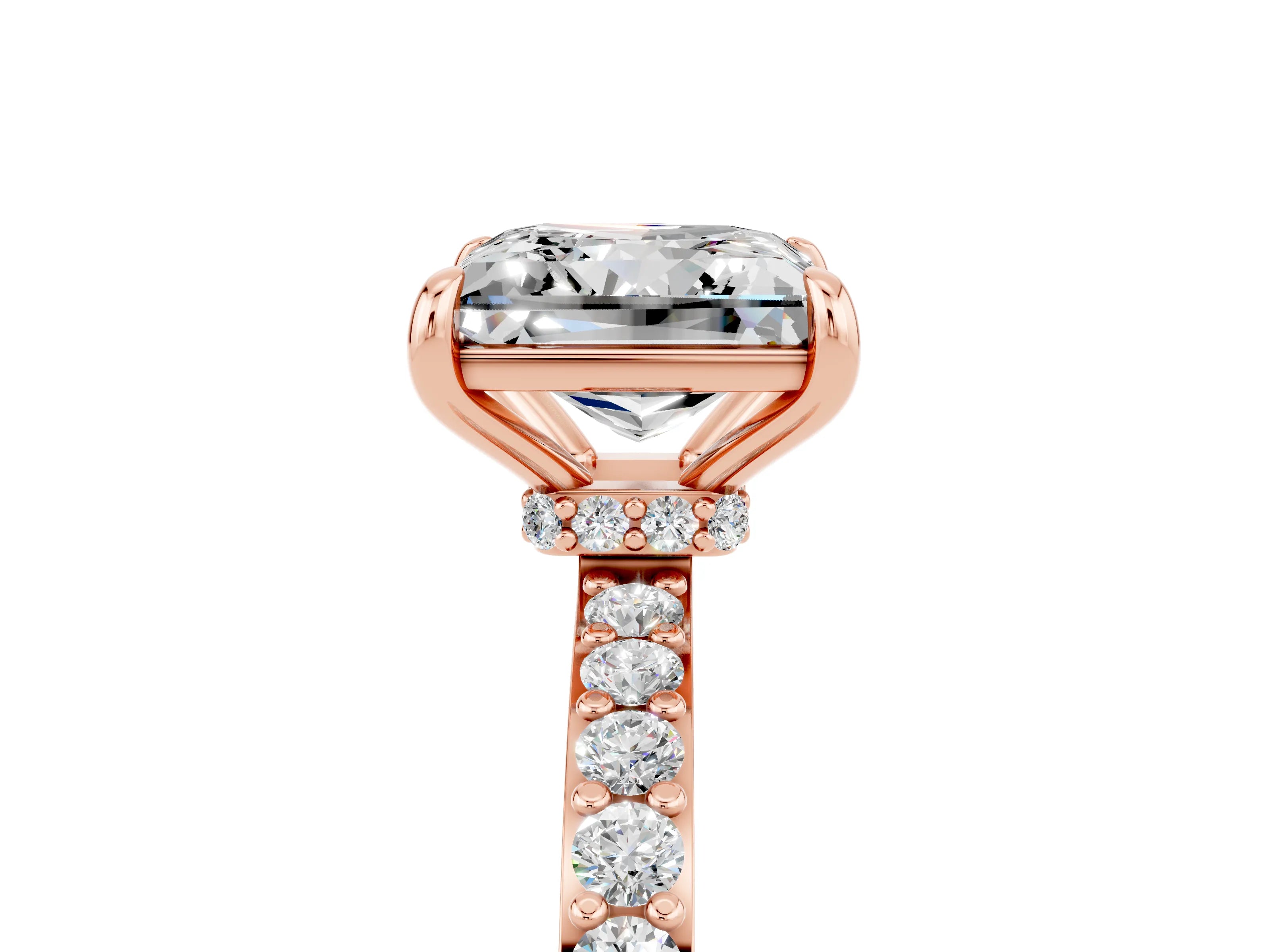 Rose gold Princess Cut Moissanite Ring with Pavé Band and Four-Prong Setting_5