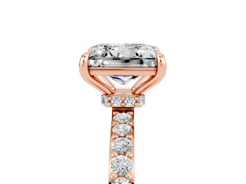 Rose gold Princess Cut Moissanite Ring with Pavé Band and Four-Prong Setting_5