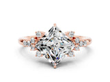 Rose gold Princess Cut Moissanite Ring with Side Stones and Four-Prong Setting_36