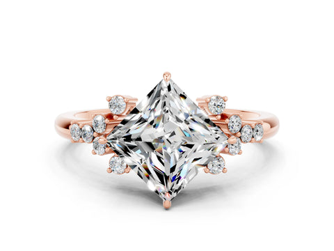 Rose gold Princess Cut Moissanite Ring with Side Stones and Four-Prong Setting_36