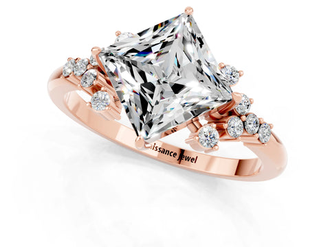 Rose gold Princess Cut Moissanite Ring with Side Stones and Four-Prong Setting_37