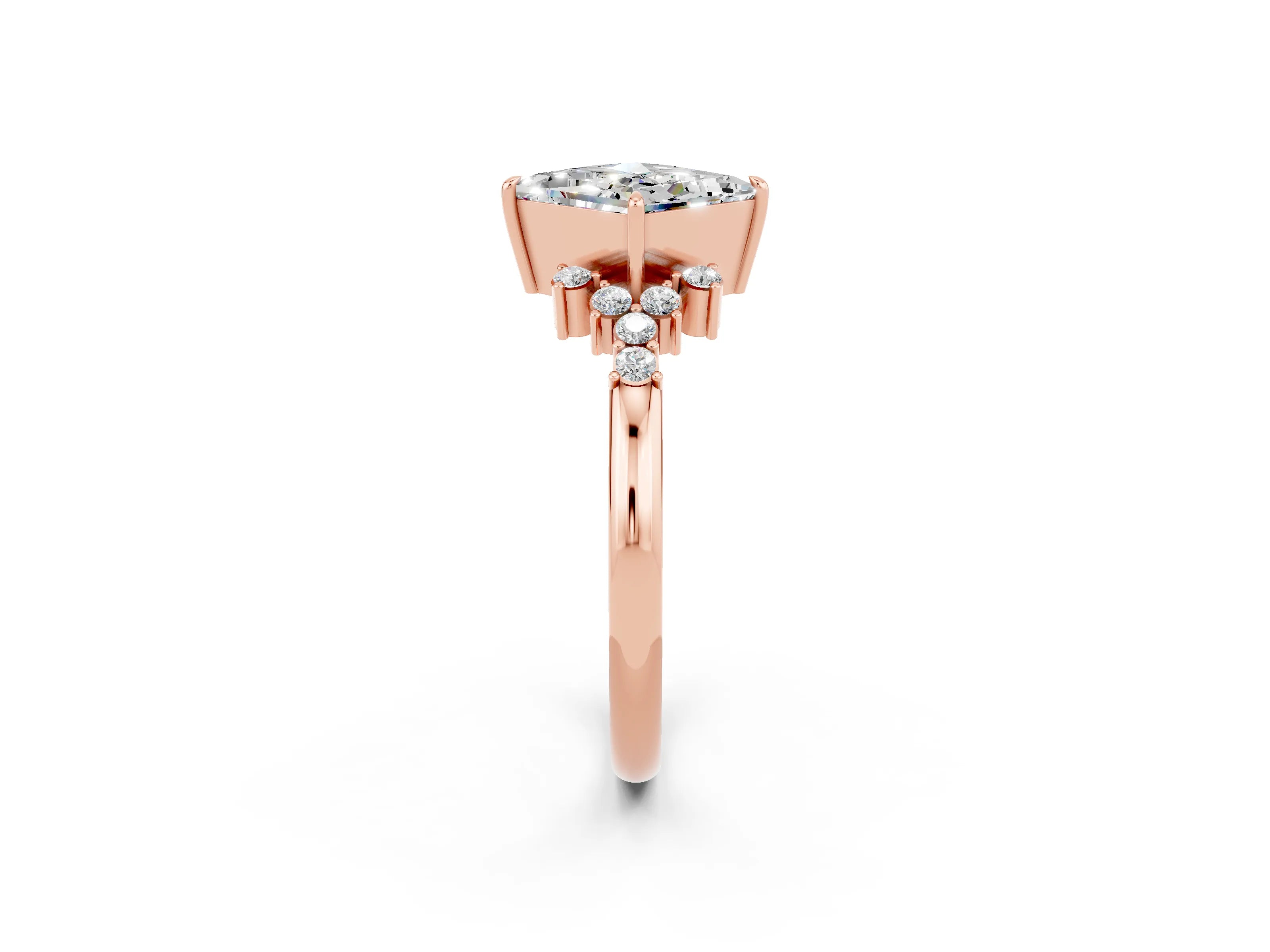 Rose gold Princess Cut Moissanite Ring with Side Stones and Four-Prong Setting_38