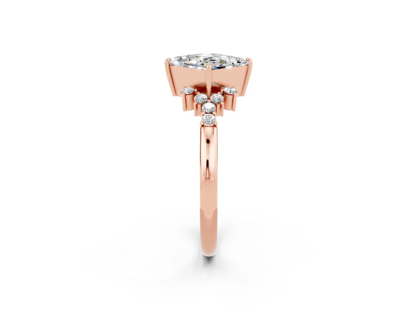 Rose gold Princess Cut Moissanite Ring with Side Stones and Four-Prong Setting