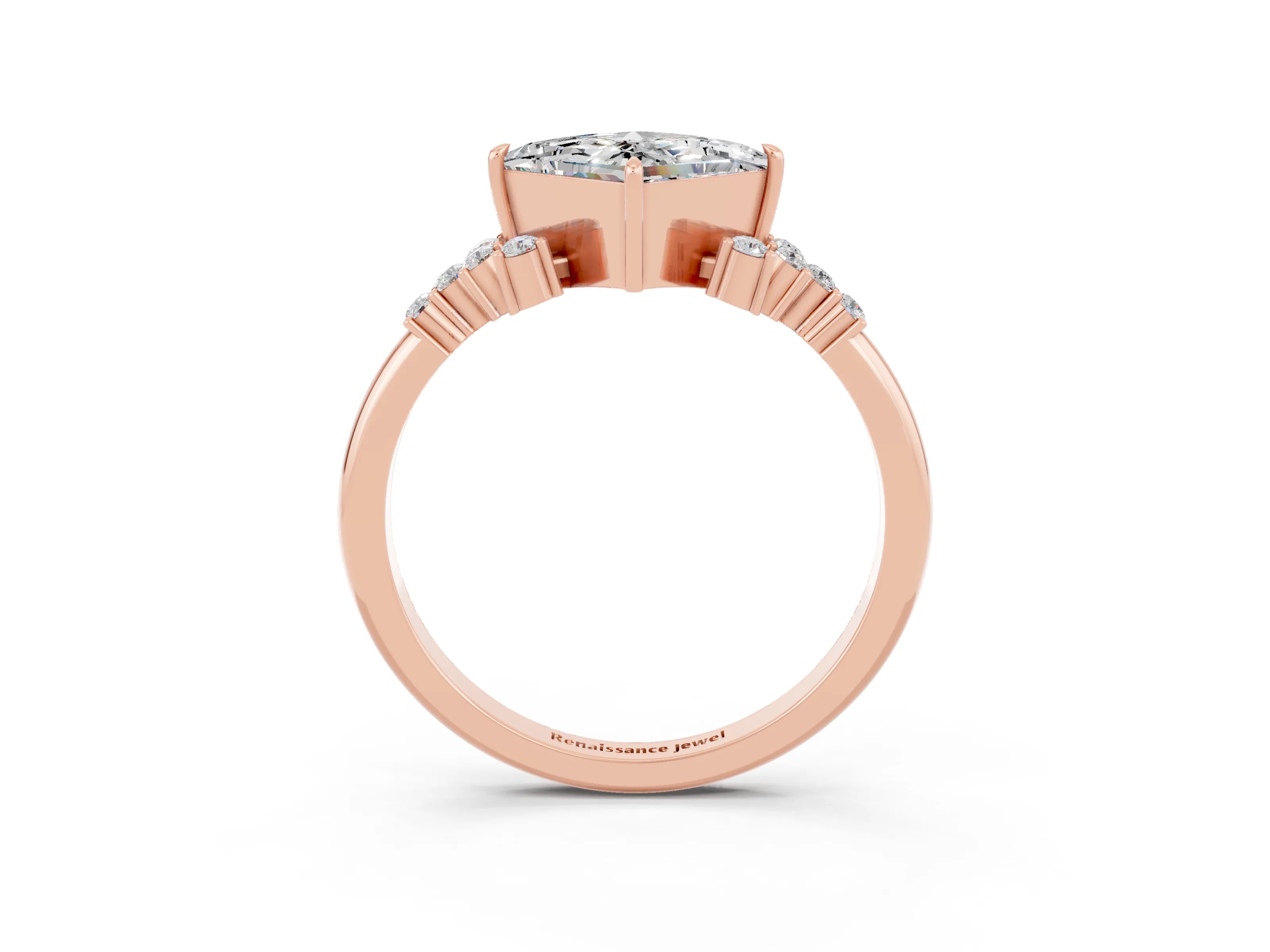 Rose gold Princess Cut Moissanite Ring with Side Stones and Four-Prong Setting_39