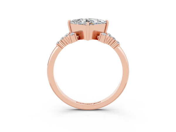 Rose gold Princess Cut Moissanite Ring with Side Stones and Four-Prong Setting