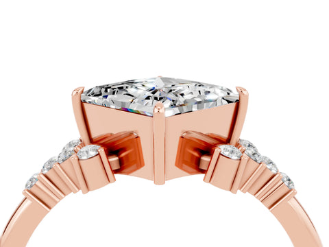 Rose gold Princess Cut Moissanite Ring with Side Stones and Four-Prong Setting_40