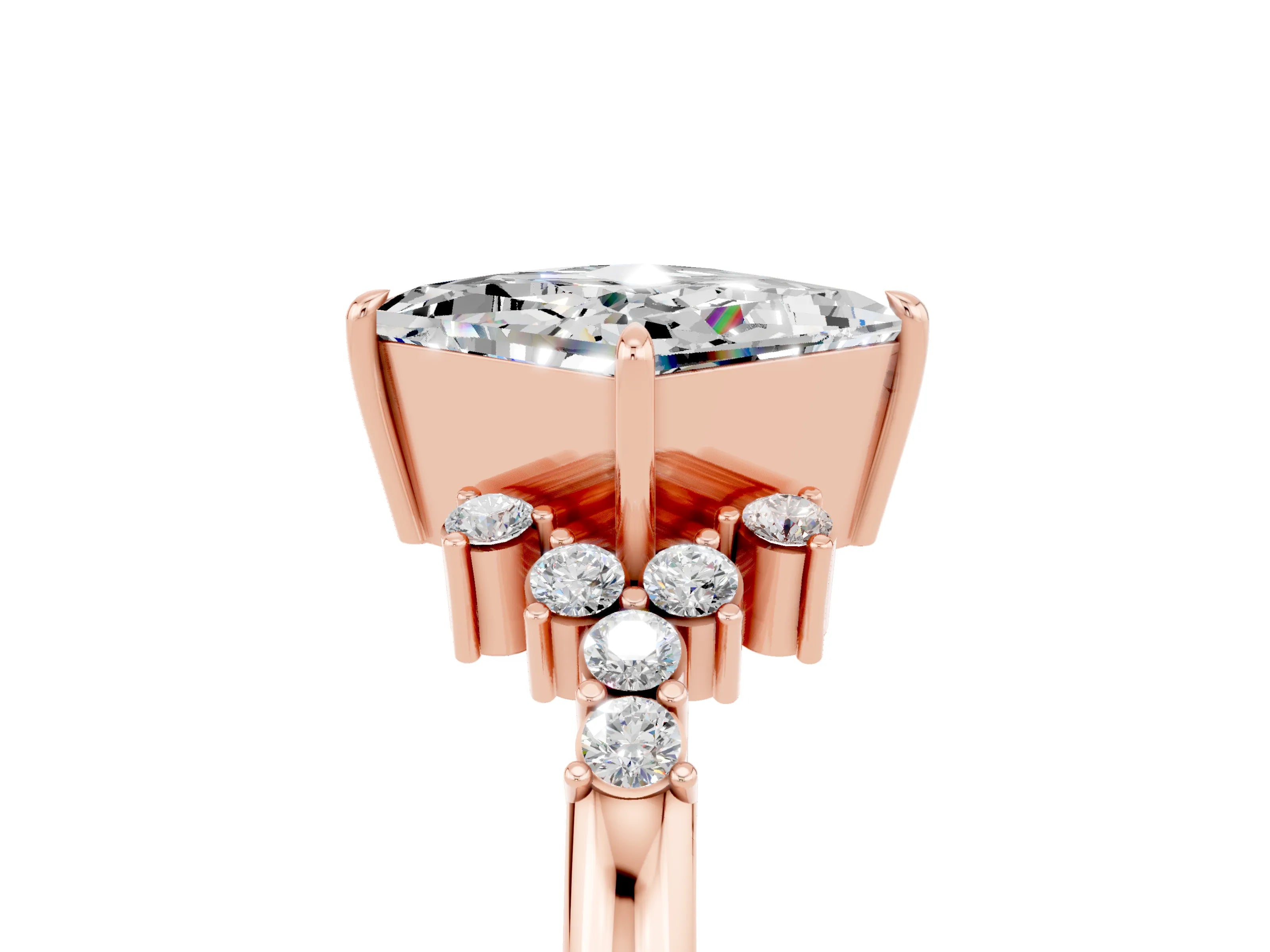 Rose gold Princess Cut Moissanite Ring with Side Stones and Four-Prong Setting_41