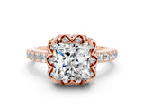 Rose gold Princess Cut Moissanite Scalloped Halo Engagement Ring with Round Shared Prong Band_12