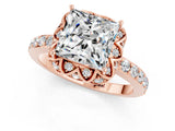 Rose gold Princess Cut Moissanite Scalloped Halo Engagement Ring with Round Shared Prong Band_13