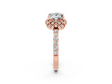 Rose gold Princess Cut Moissanite Scalloped Halo Engagement Ring with Round Shared Prong Band_14