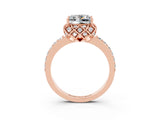Rose gold Princess Cut Moissanite Scalloped Halo Engagement Ring with Round Shared Prong Band_15