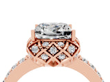 Rose gold Princess Cut Moissanite Scalloped Halo Engagement Ring with Round Shared Prong Band_16