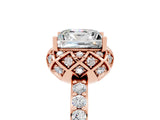 Rose gold Princess Cut Moissanite Scalloped Halo Engagement Ring with Round Shared Prong Band_17