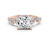 Rose gold Princess Cut Moissanite Scattered Round Accent Ring with Prong Setting_26