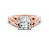 Rose gold Princess Cut Moissanite Solitaire Celtic Knot Ring with Four-Prong Setting_12