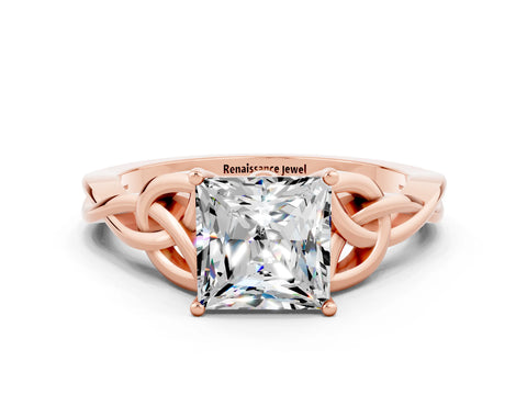 Rose gold Princess Cut Moissanite Solitaire Celtic Knot Ring with Four-Prong Setting_12