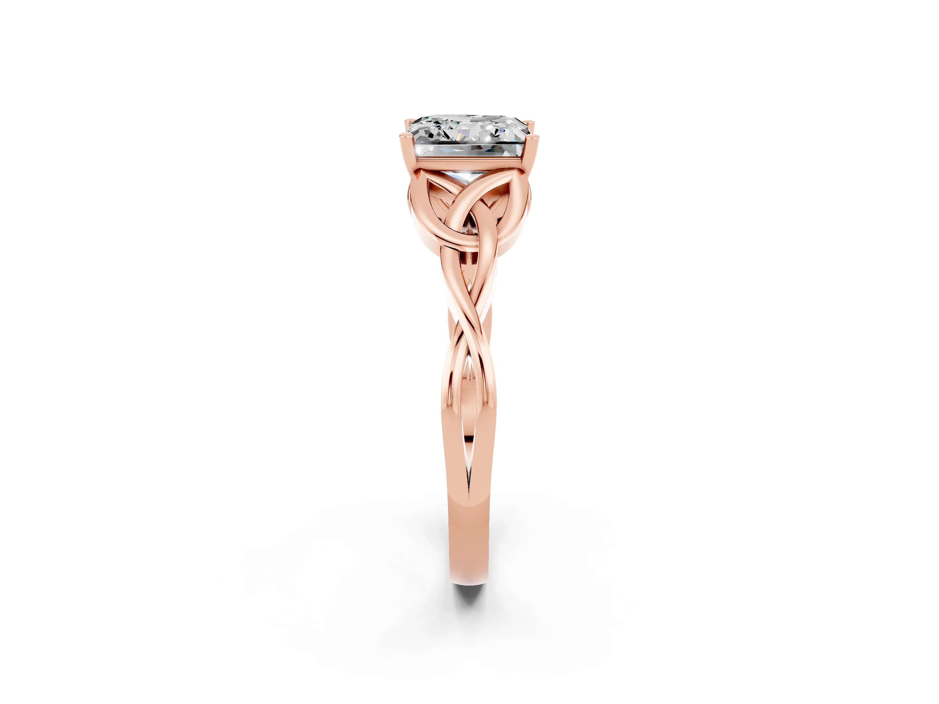 Rose gold Princess Cut Moissanite Solitaire Celtic Knot Ring with Four-Prong Setting_14