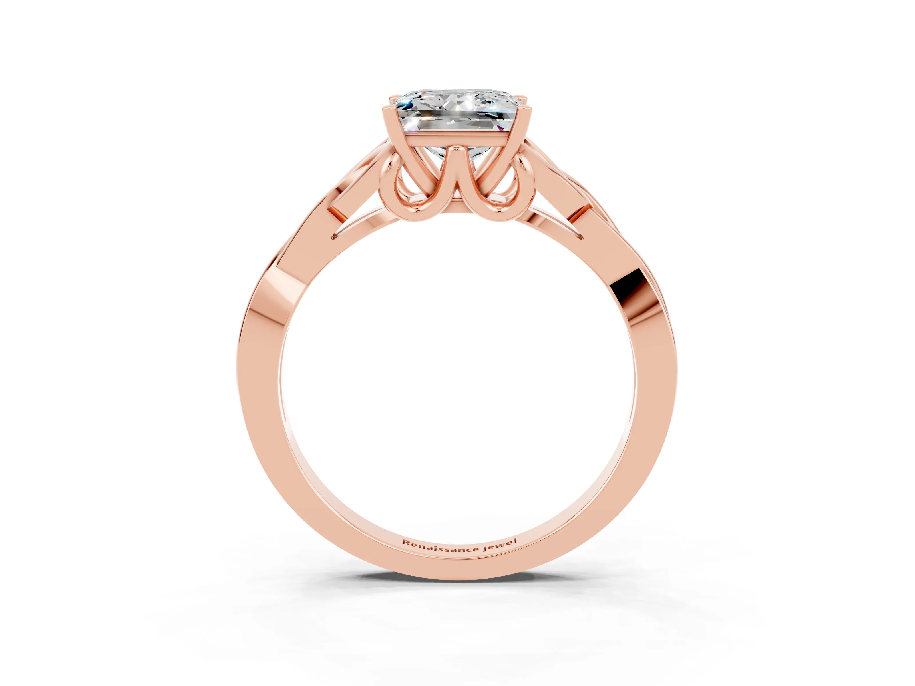 Rose gold Princess Cut Moissanite Solitaire Celtic Knot Ring with Four-Prong Setting_15