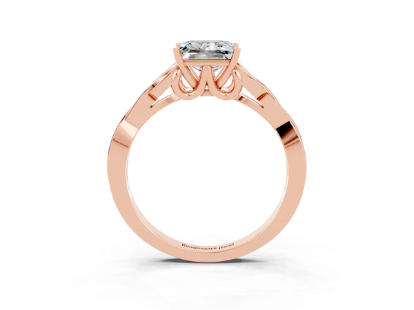 Rose gold Princess Cut Moissanite Solitaire Celtic Knot Ring with Four-Prong Setting