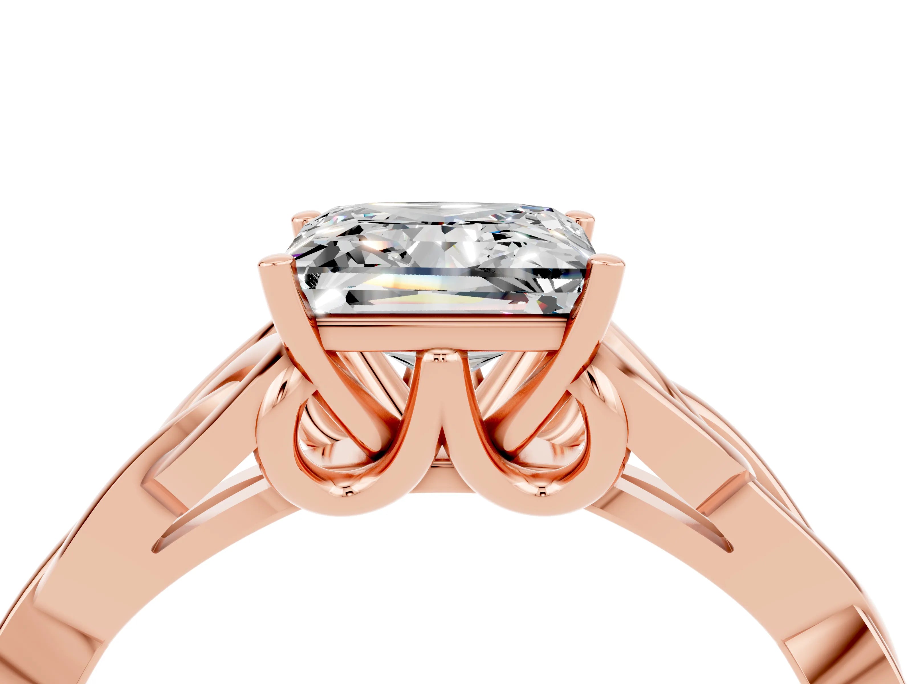 Rose gold Princess Cut Moissanite Solitaire Celtic Knot Ring with Four-Prong Setting_16