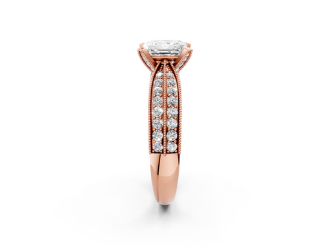 Rose gold Princess Cut Moissanite   Solitaire Diamond Ring with Milgrain Pavé Band and Four-Prong Setting_35