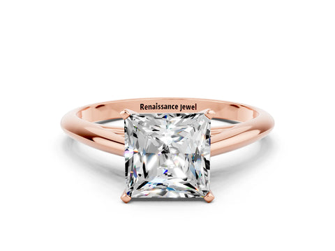 Rose gold Princess Cut Moissanite Solitaire Engagement Ring with Cathedral Setting and Four-Prong Mount_12