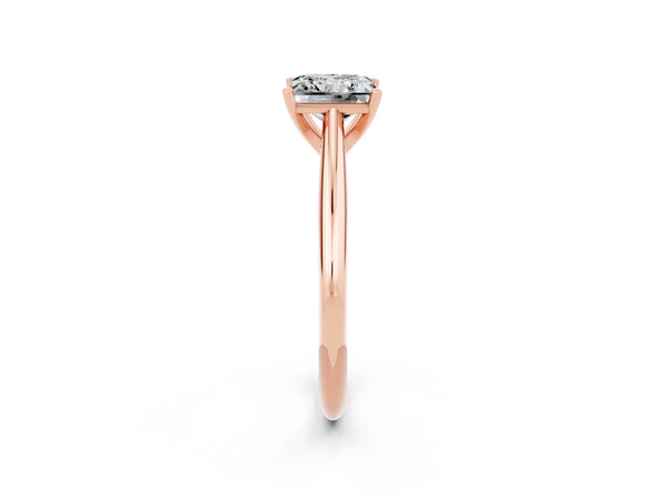 Rose gold Princess Cut Moissanite Solitaire Engagement Ring with Cathedral Setting and Four-Prong Mount