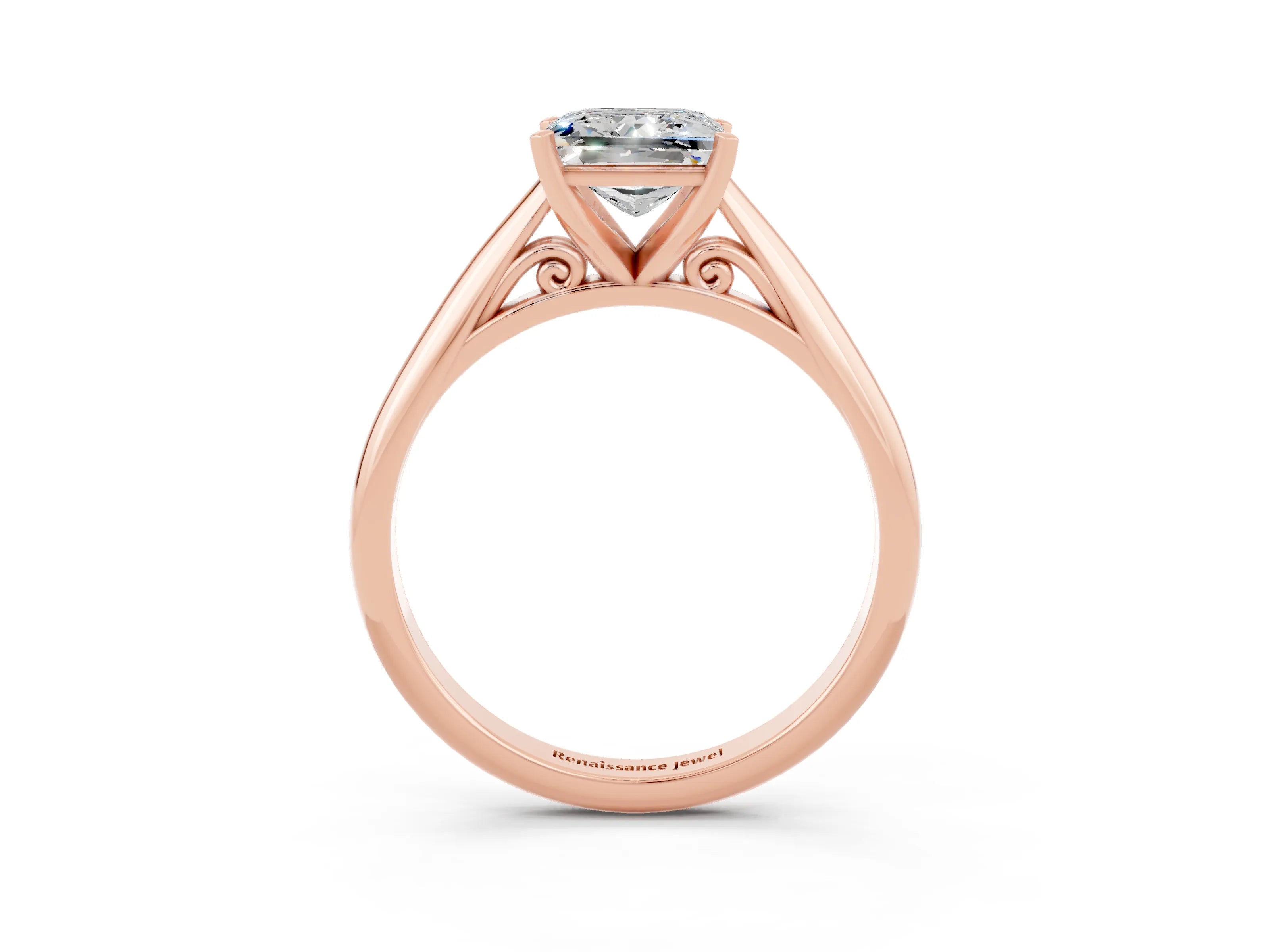 Rose gold Princess Cut Moissanite Solitaire Engagement Ring with Cathedral Setting and Four-Prong Mount_15