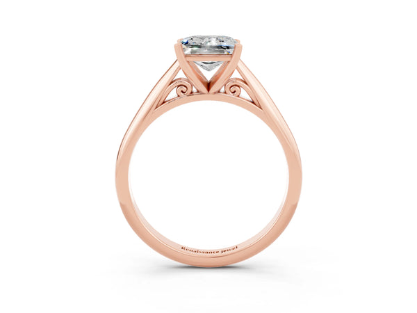 Rose gold Princess Cut Moissanite Solitaire Engagement Ring with Cathedral Setting and Four-Prong Mount