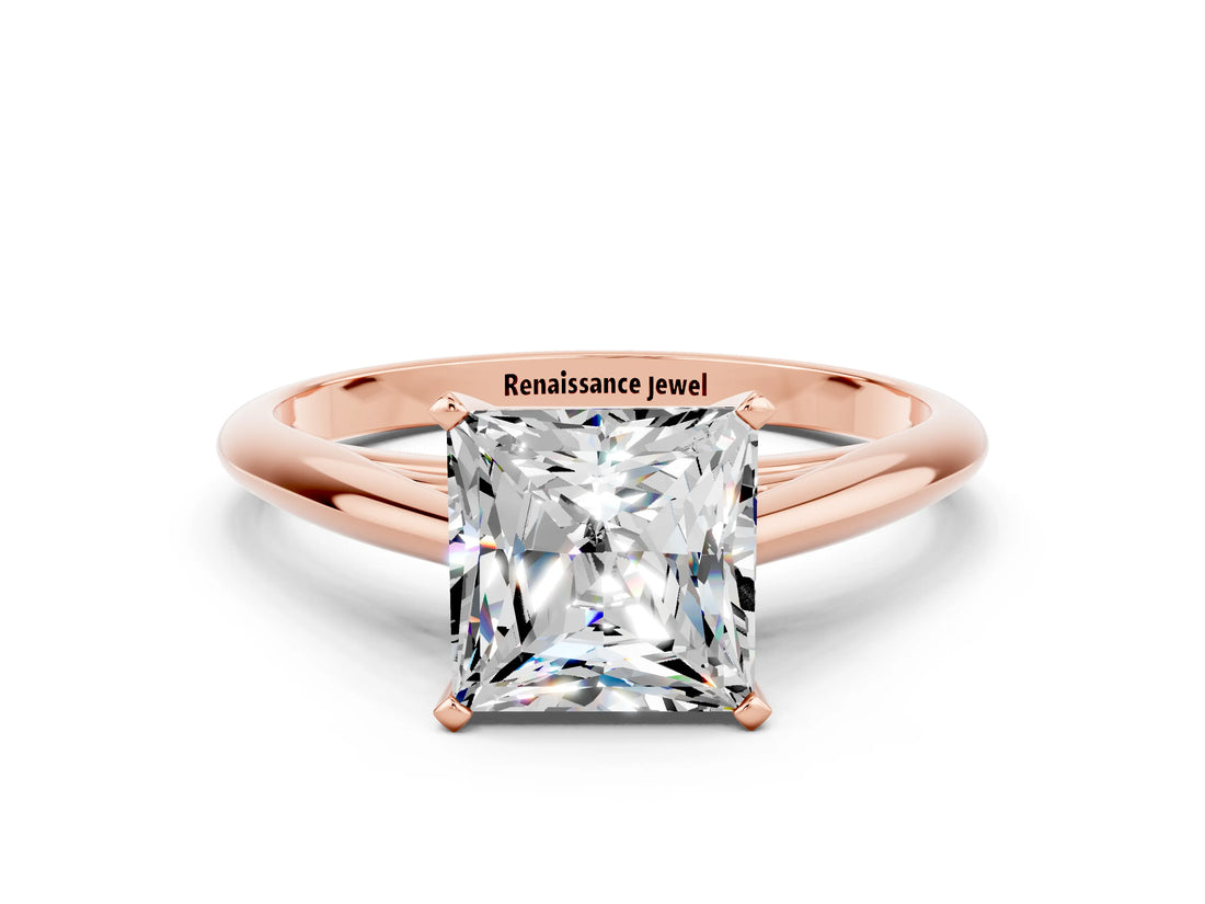 Rose gold Princess Cut Moissanite Solitaire Engagement Ring with Cathedral Setting and Four-Prong Mount_78