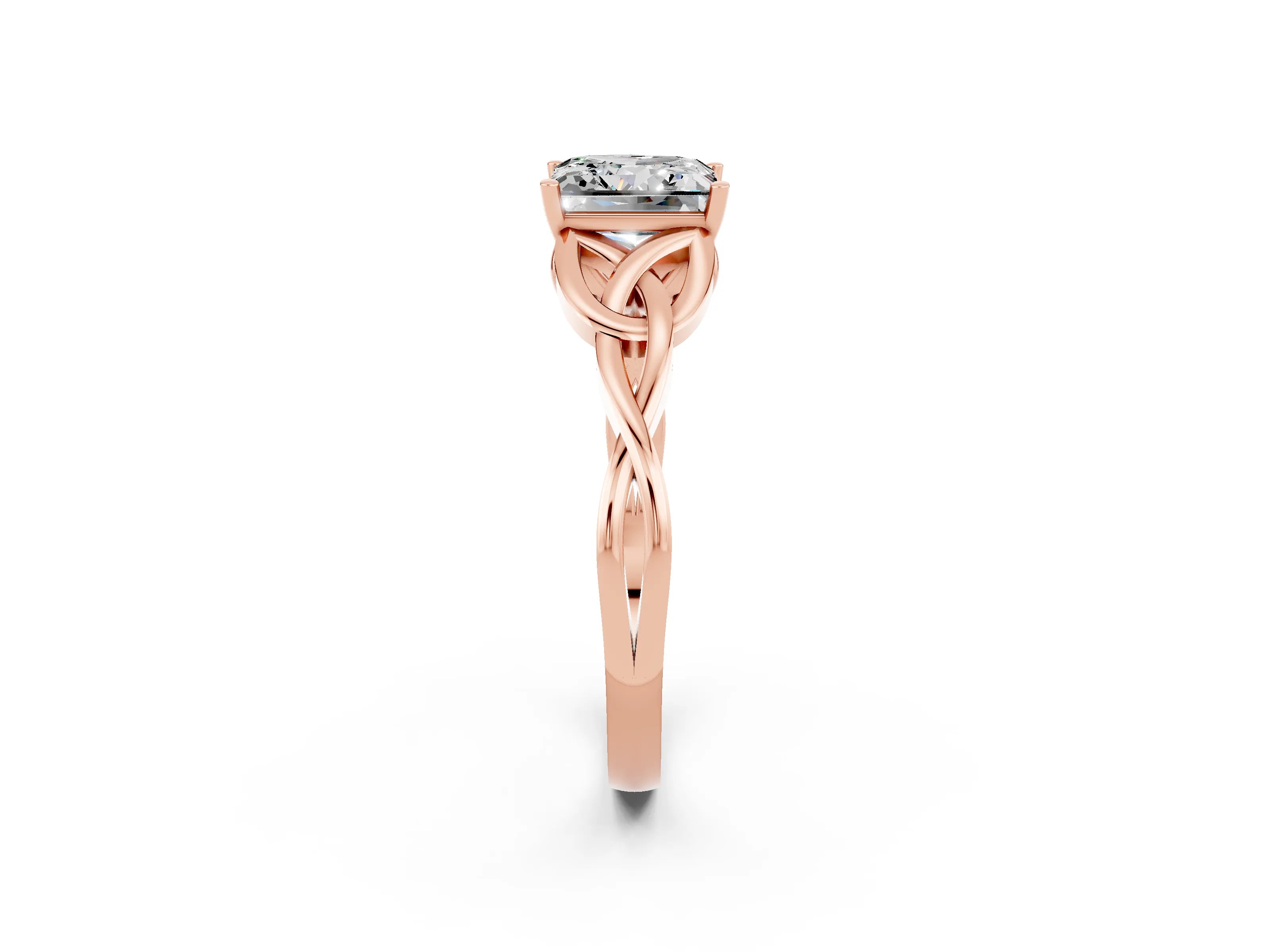 Rose gold Princess Cut Moissanite Solitaire Engagement Ring with Celtic Knot Band and Four-Prong Setting_2