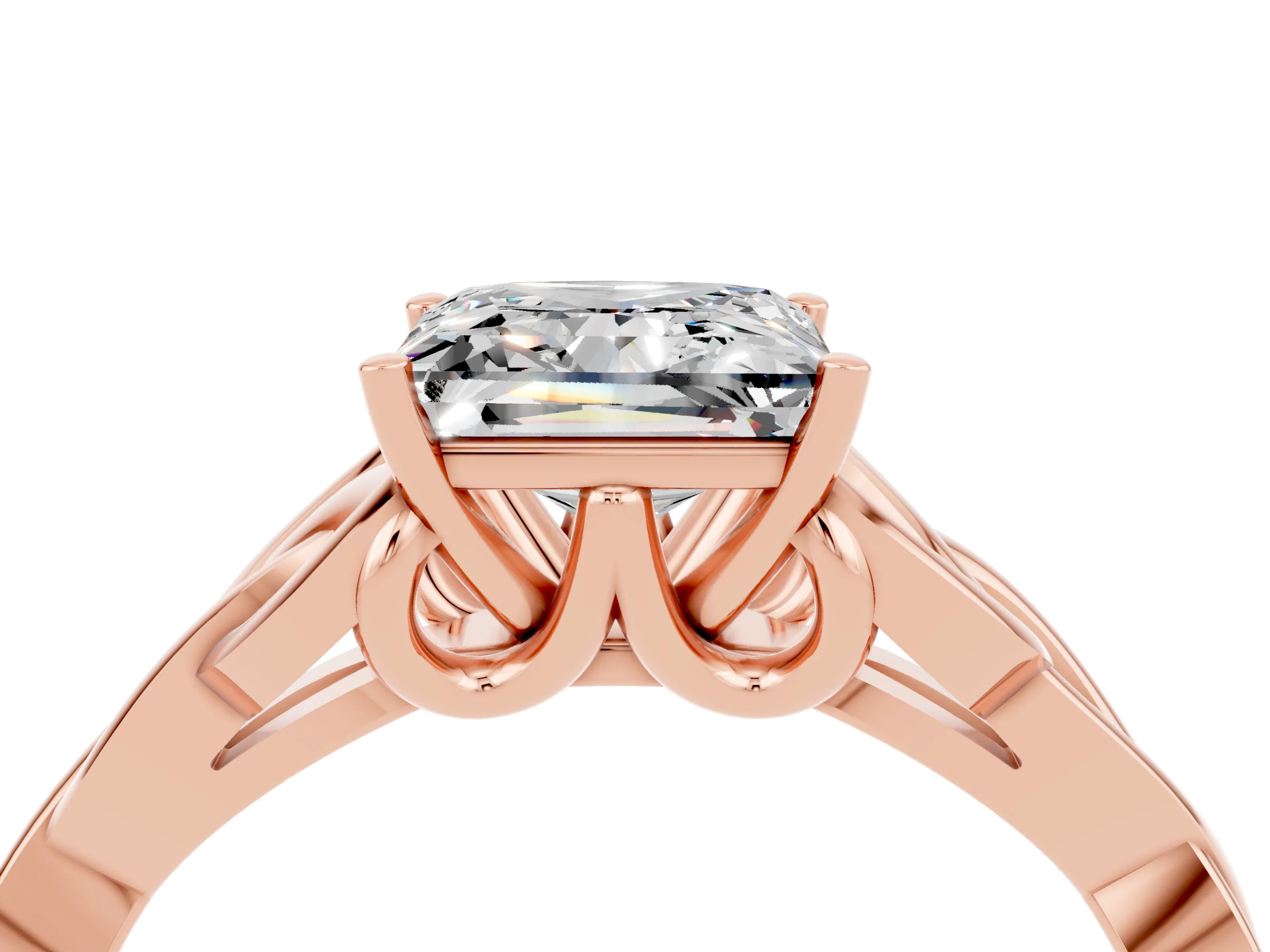 Rose gold Princess Cut Moissanite Solitaire Engagement Ring with Celtic Knot Band and Four-Prong Setting_4