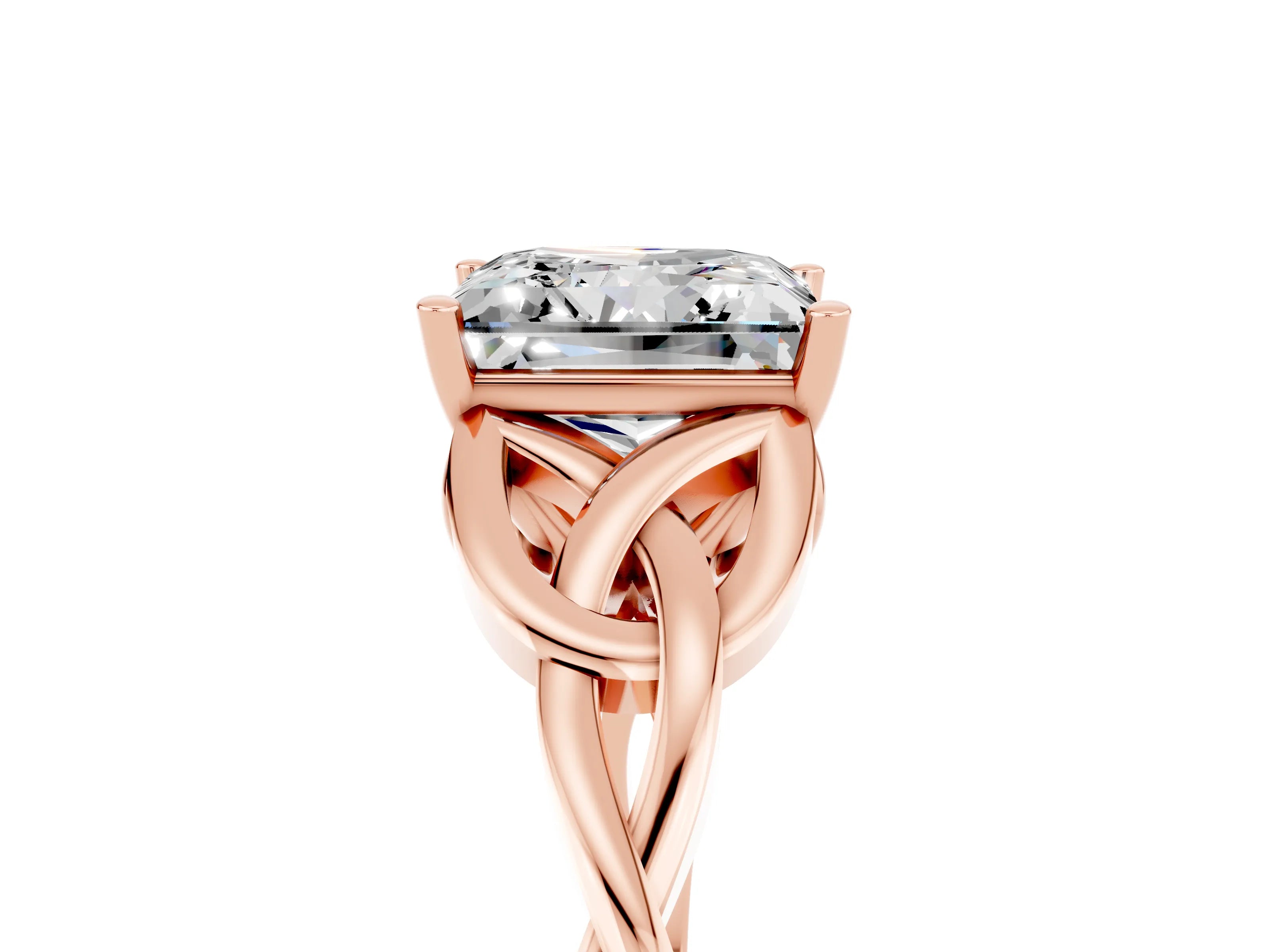 Rose gold Princess Cut Moissanite Solitaire Engagement Ring with Celtic Knot Band and Four-Prong Setting_5