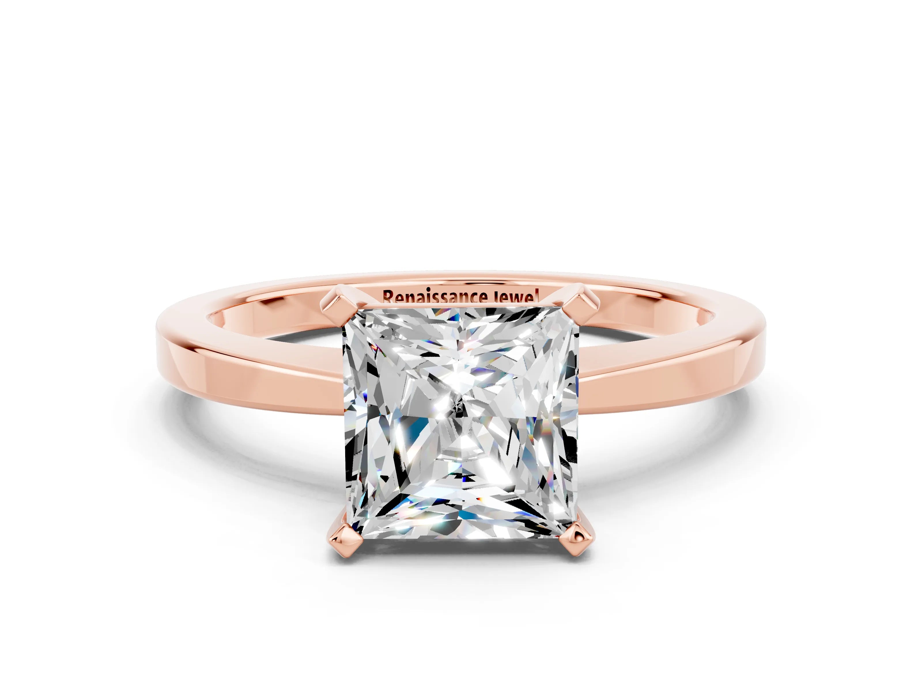 Rose gold Princess Cut Moissanite Solitaire Engagement Ring with Classic Band and Four-Prong Setting_24