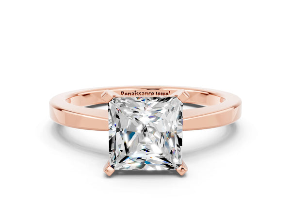 Rose gold Princess Cut Moissanite Solitaire Engagement Ring with Classic Band and Four-Prong Setting