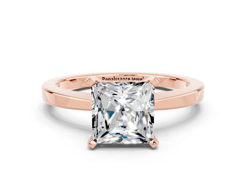 Rose gold Princess Cut Moissanite Solitaire Engagement Ring with Classic Band and Four-Prong Setting_24
