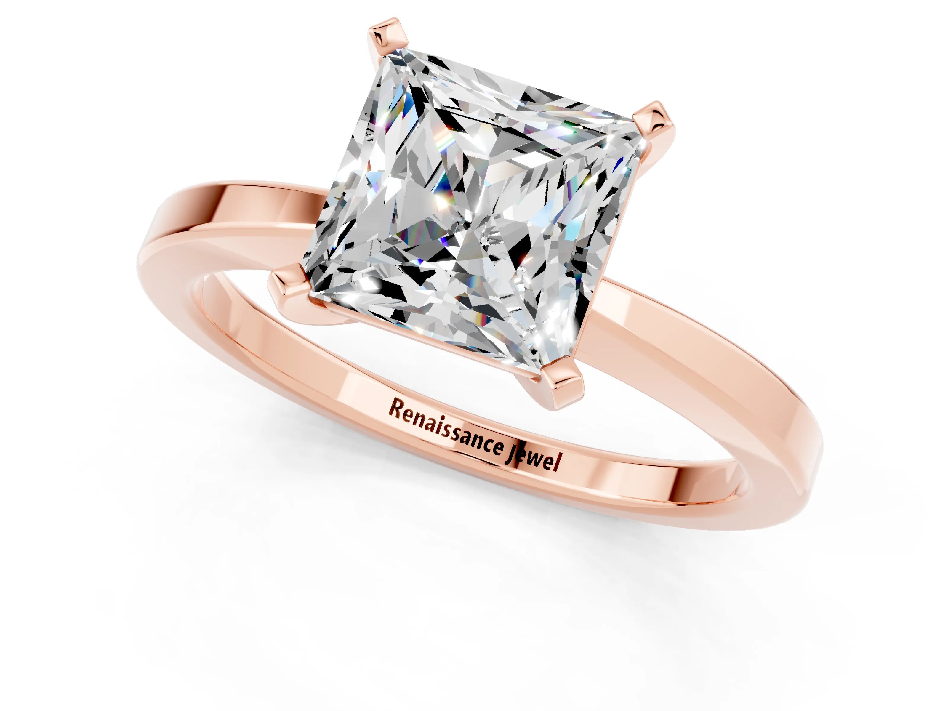 Rose gold Princess Cut Moissanite Solitaire Engagement Ring with Classic Band and Four-Prong Setting_25