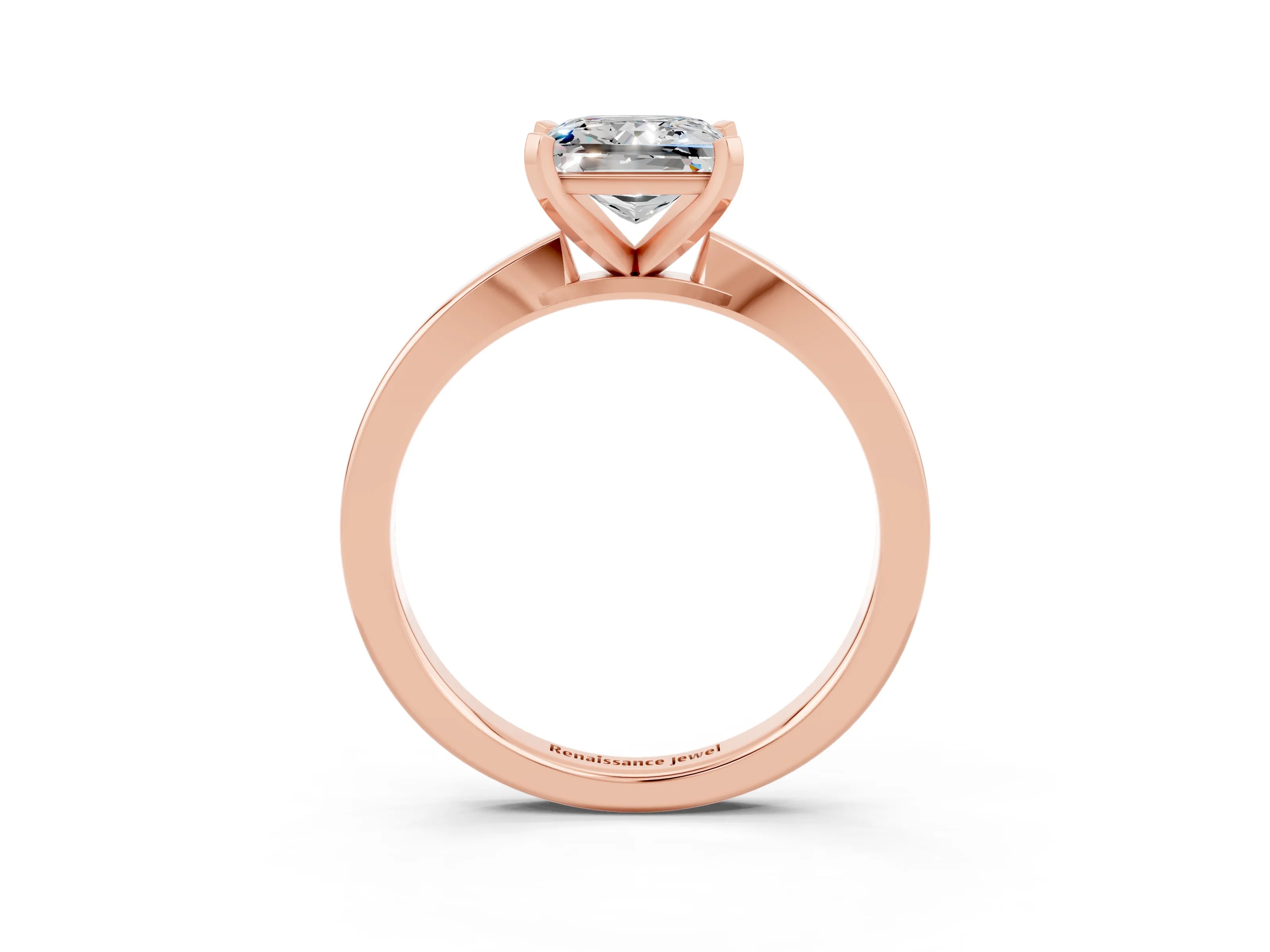 Rose gold Princess Cut Moissanite Solitaire Engagement Ring with Classic Band and Four-Prong Setting_27