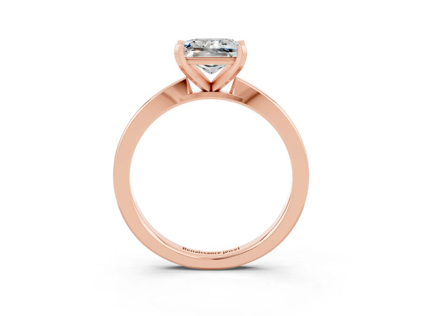 Rose gold Princess Cut Moissanite Solitaire Engagement Ring with Classic Band and Four-Prong Setting