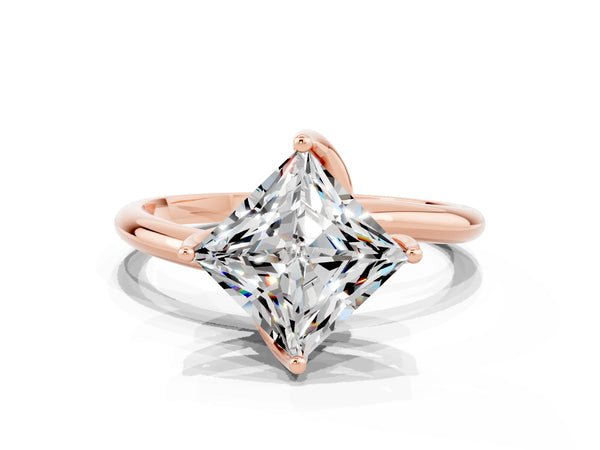 Rose gold Princess Cut Moissanite Solitaire Engagement Ring with Four-Prong Setting and Classic Band