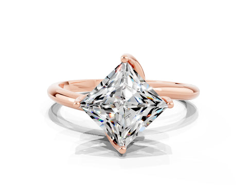 Rose gold Princess Cut Moissanite Solitaire Engagement Ring with Four-Prong Setting and Classic Band_12
