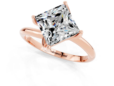 Rose gold Princess Cut Moissanite Solitaire Engagement Ring with Four-Prong Setting and Classic Band_13