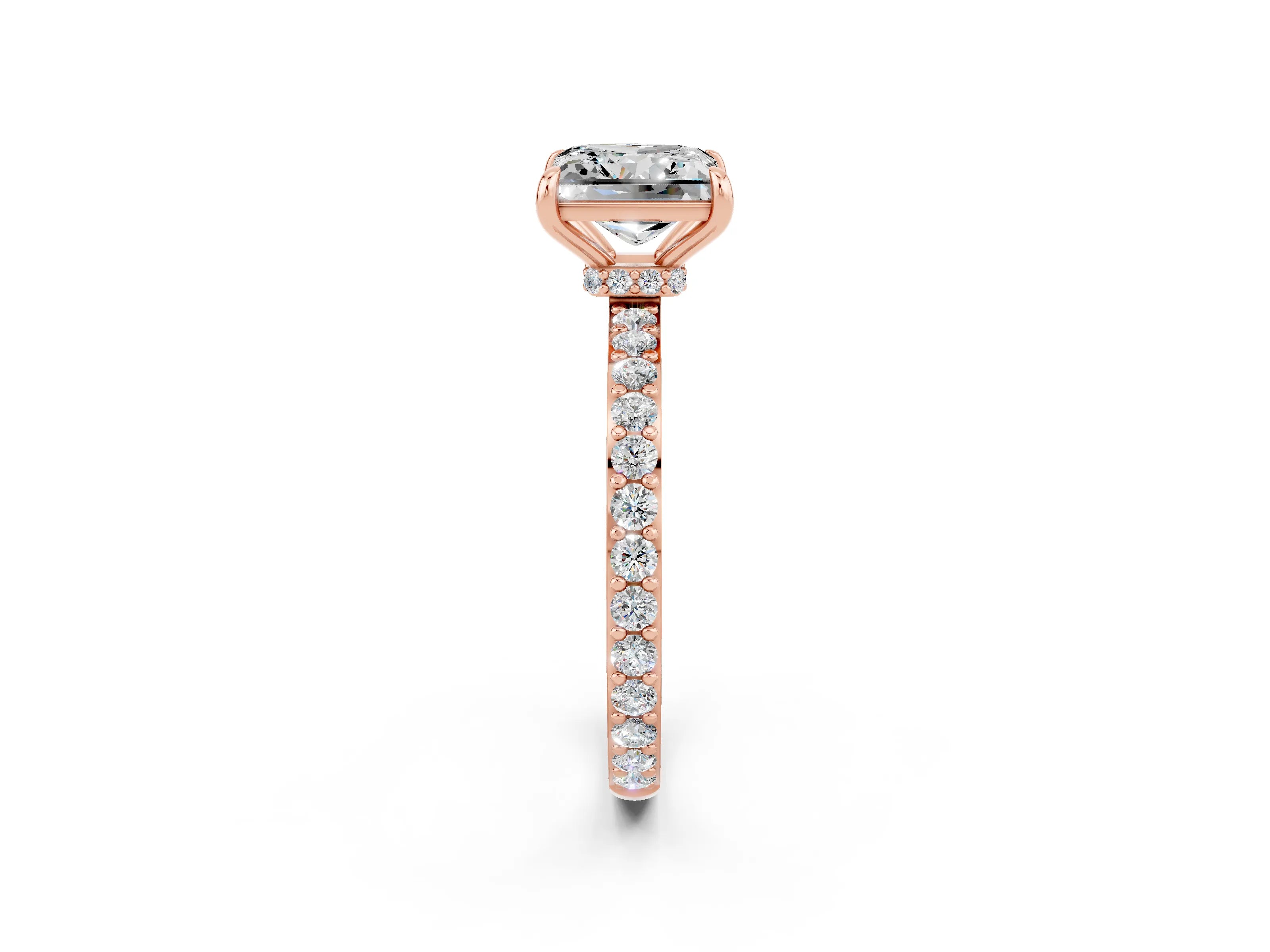 Rose gold Princess Cut Moissanite Solitaire Engagement Ring with Pavé Band and Four-Prong Setting_2