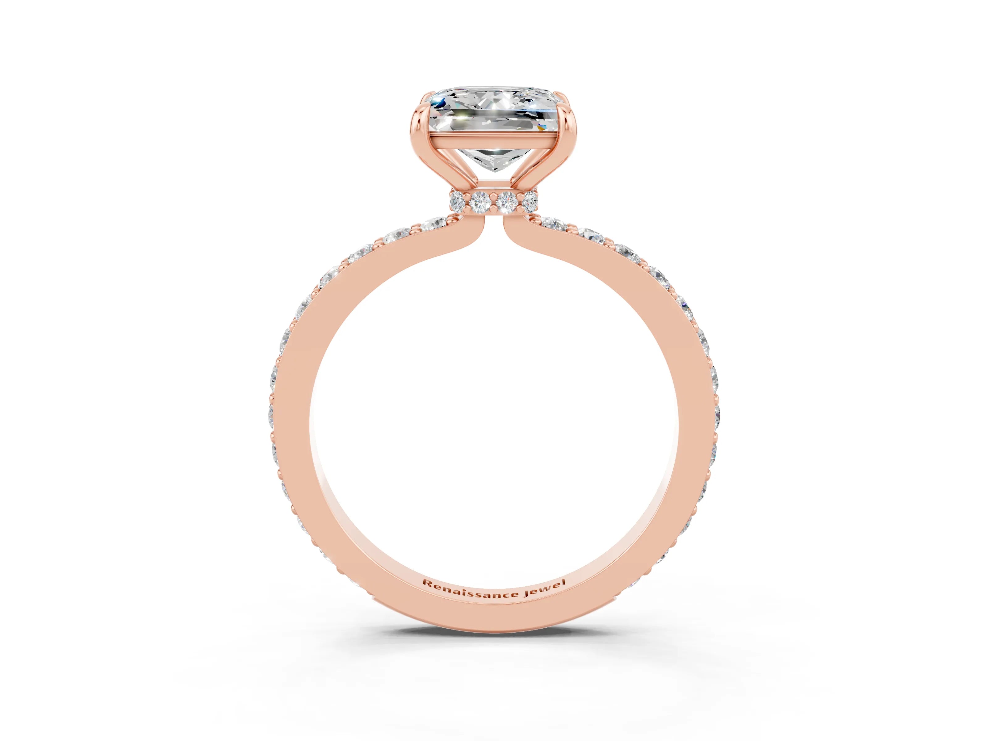 Rose gold Princess Cut Moissanite Solitaire Engagement Ring with Pavé Band and Four-Prong Setting_3