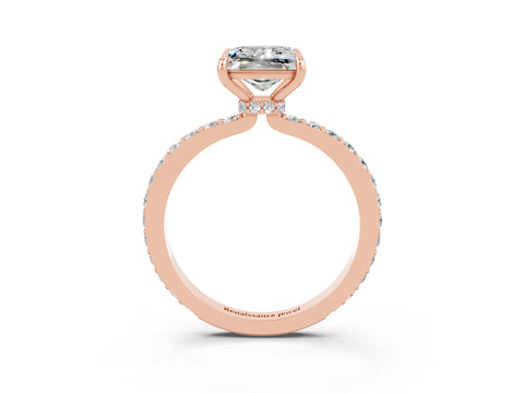 Rose gold Princess Cut Moissanite Solitaire Engagement Ring with Pavé Band and Four-Prong Setting_3