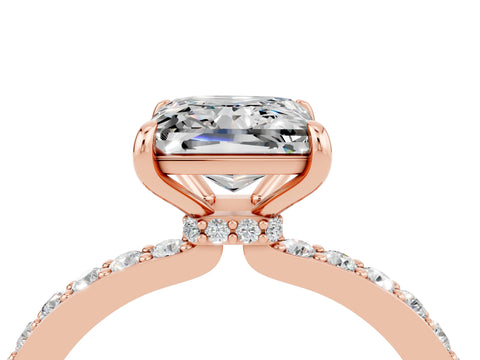 Rose gold Princess Cut Moissanite Solitaire Engagement Ring with Pavé Band and Four-Prong Setting_4