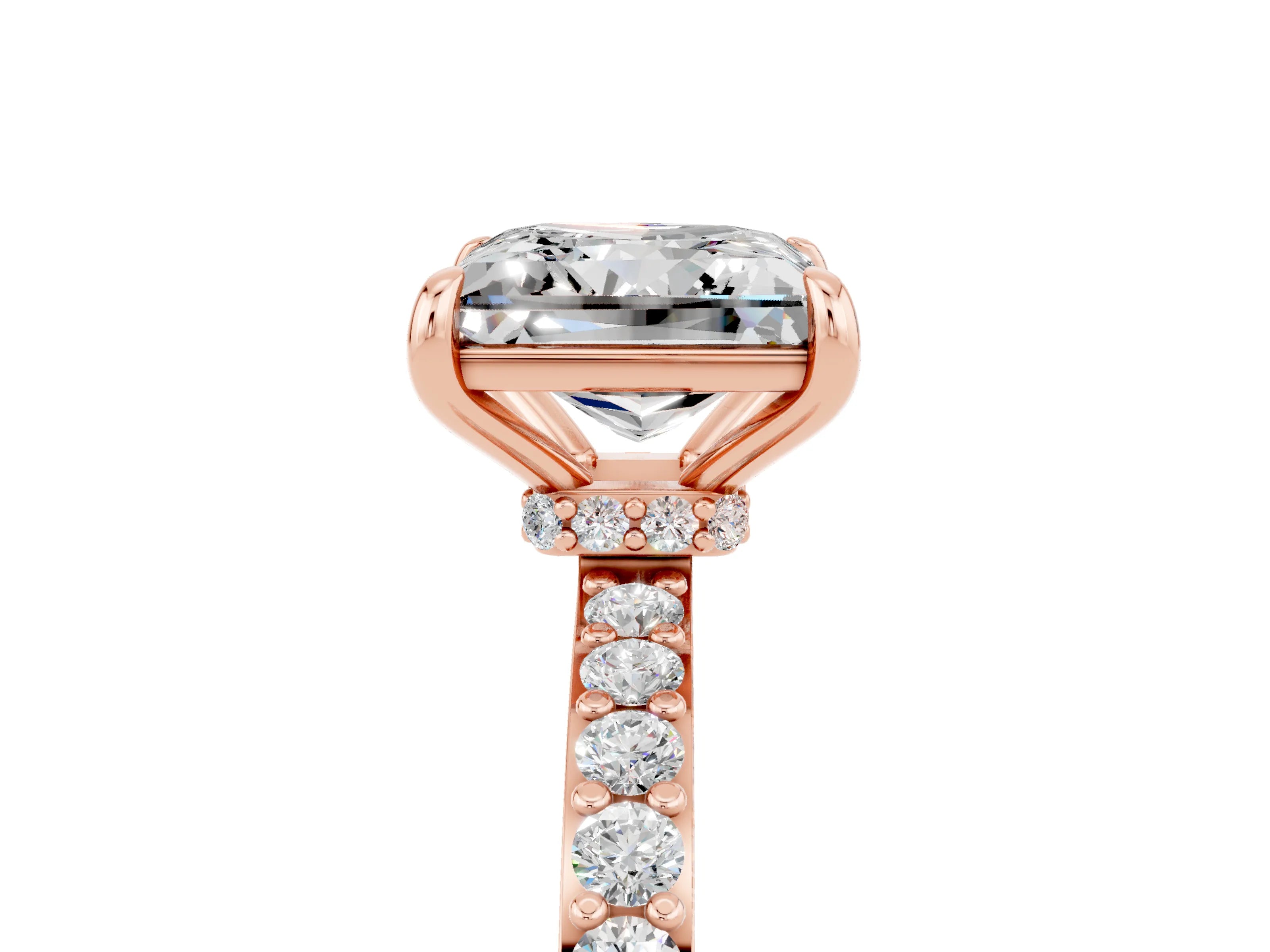 Rose gold Princess Cut Moissanite Solitaire Engagement Ring with Pavé Band and Four-Prong Setting_5