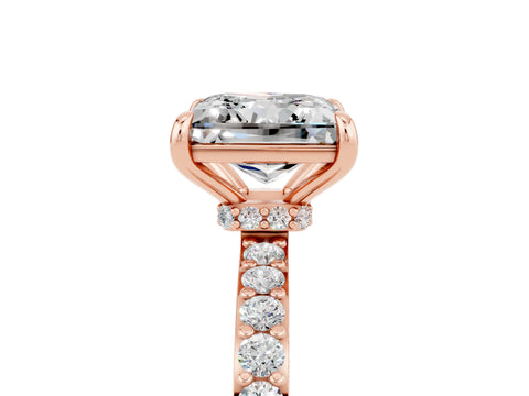 Rose gold Princess Cut Moissanite Solitaire Engagement Ring with Pavé Band and Four-Prong Setting_5