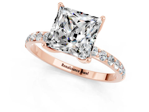 Rose gold Princess Cut Moissanite Solitaire Engagement Ring with Pavé Band and Prong Setting_1