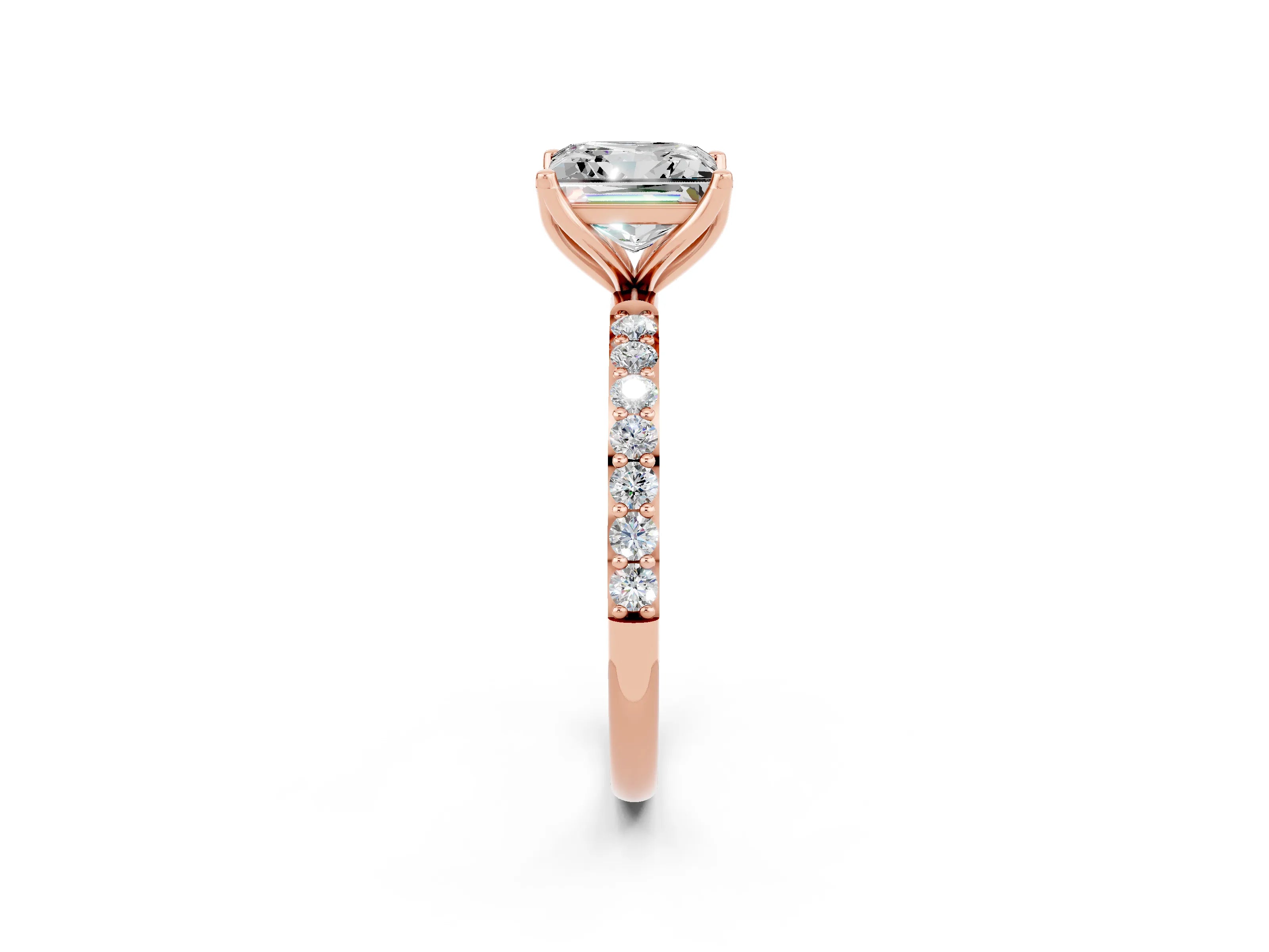 Rose gold Princess Cut Moissanite Solitaire Engagement Ring with Pavé Band and Prong Setting_2